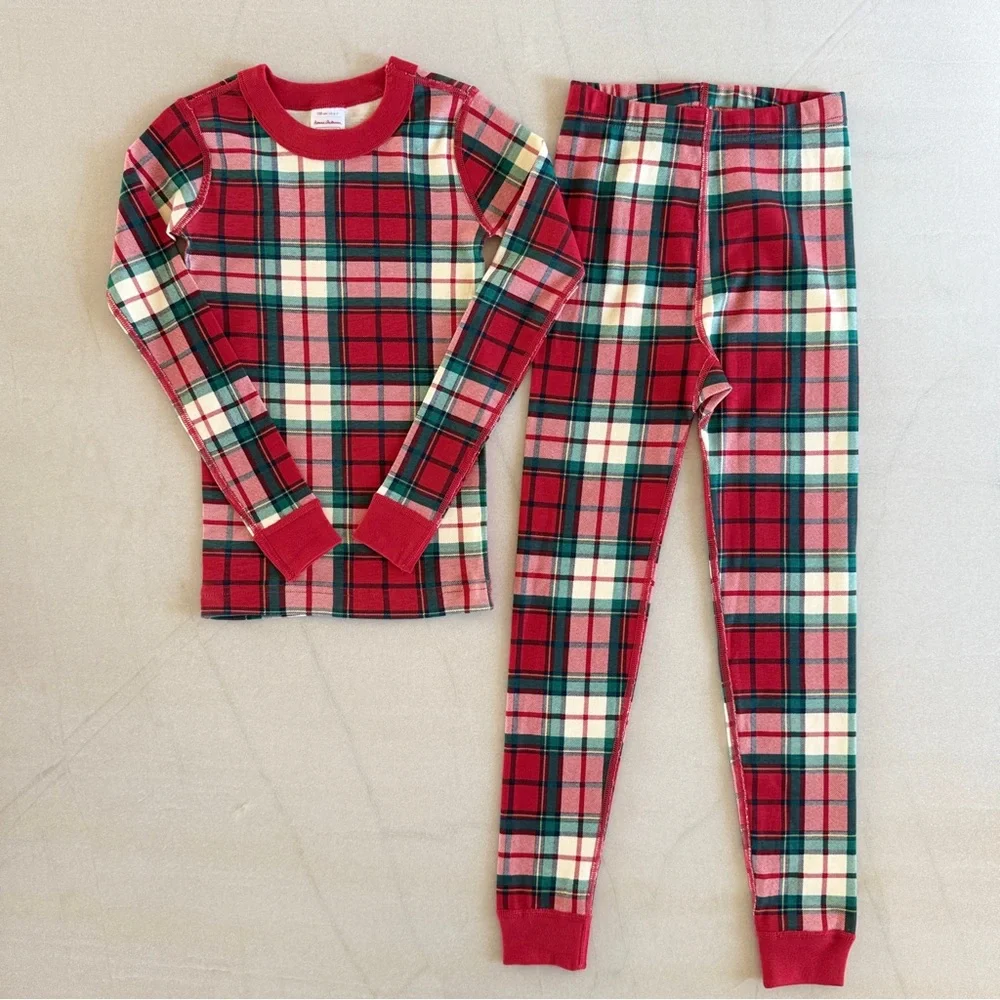 NWT Hanna Andersson HannaJams Red Holiday Long John Pajama Set Girls 6/7